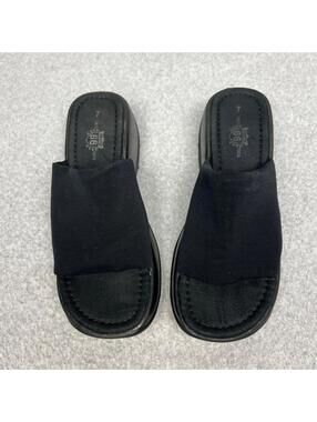 Vintage Y2K Route 66 Chunky Slip On Knit Slide Sandals 7 Black Chunky Wedge